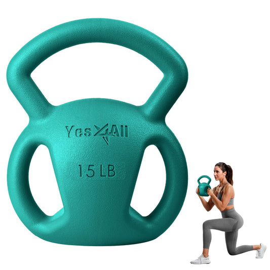 Yes4All Kettlebell 10&15lb Weight with Wide Multigrip Handle for Dumbbell Weights Exercises, Full Body Workout Equipment - 15lbs - Green