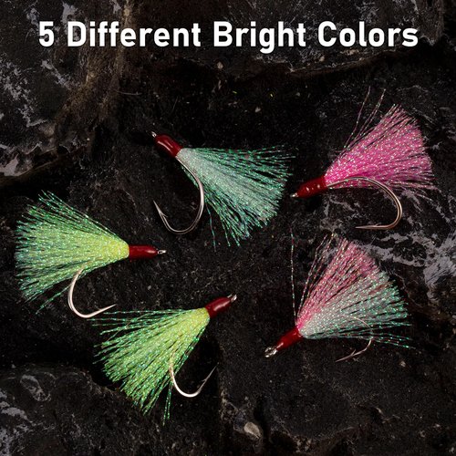Dr.Fish 15 Pack Teaser Hooks 1/0 Striper Flounder Rig Hi-lo Rig Fishing Jig Replacement Single Fishing Hooks Mylar Flash Teasers for Saltwater & Freshwater Mixed