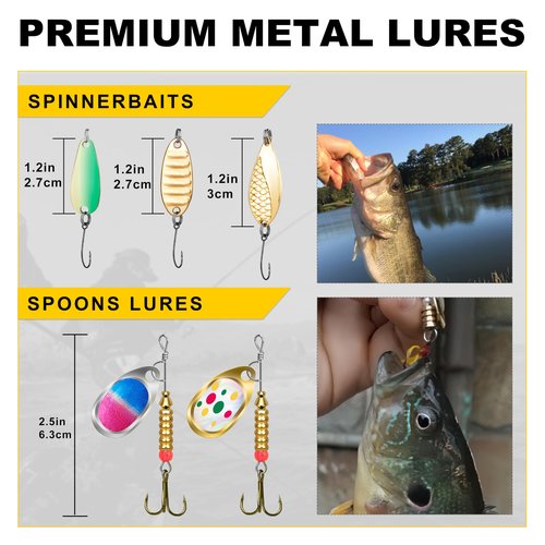 GOTOUR Fishing Lures Accessories Kit with Tackle Box, Fishing Hooks Minnow Crankbait Frog Popper Lure Worm Spoon Spinner Bait for Bass Crappie, Fishing Gear Freshwater Equipment Gifts for Men