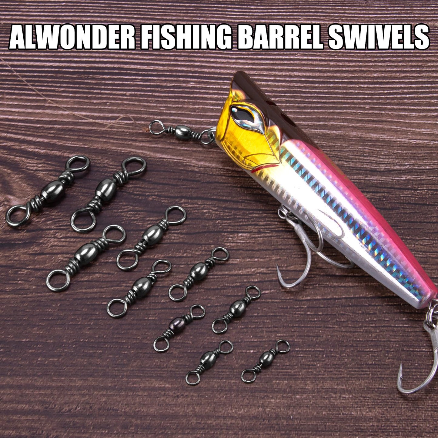 Alwonder 100PCS Fishing Barrel Swivels, High Strength Stainless Solid Ring Brass Barrel Swivel with Black Nickel Coating, Rolling Fishing Swivels Tackle Line Connector Saltwater Freshwater #16