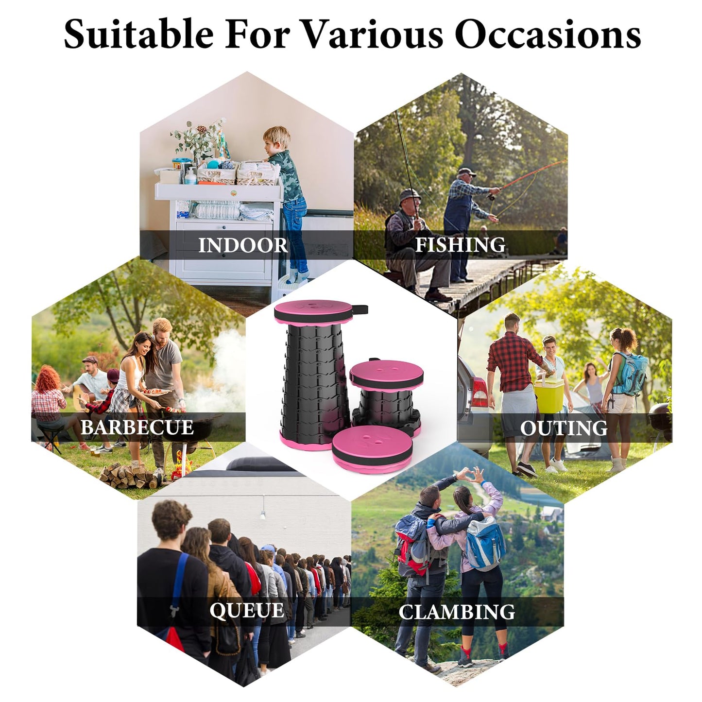 PLOGGING 2025 Upgraded Portable Folding Stool, Collapsible Stools, 440lbs Max Weight, Lightweight But Sturdy, Telescoping Foldable Camping Stool for Outdoor Fishing Hiking Travel BBQ