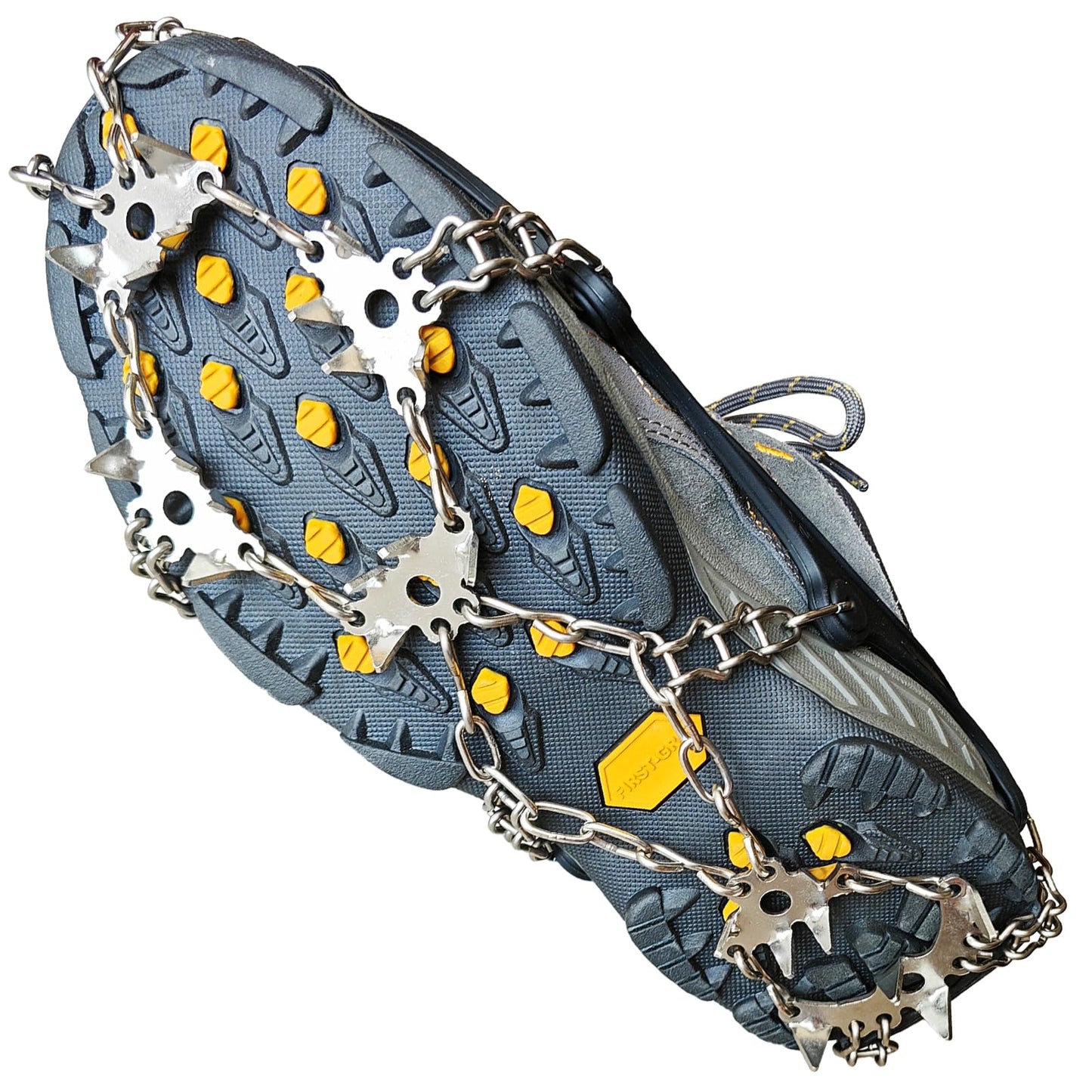 Ice Cleats Crampons - 24 Stainless Steel Spikes for Secure Traction and Safety on Snow and Ice - Ideal for Hiking, Fishing, Walking, Climbing, and Mountaineering (Large)