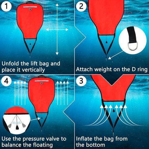 Luwint Scuba Lift Bag Diving Lifting Bag 50 Lbs High Visibility Lift Bag Foldable Safety Nylon Buoyancy Bag with Reflective Band Over Pressure Valve Open Bottom Lifting Bag for Dive Scuba Snorkeling
