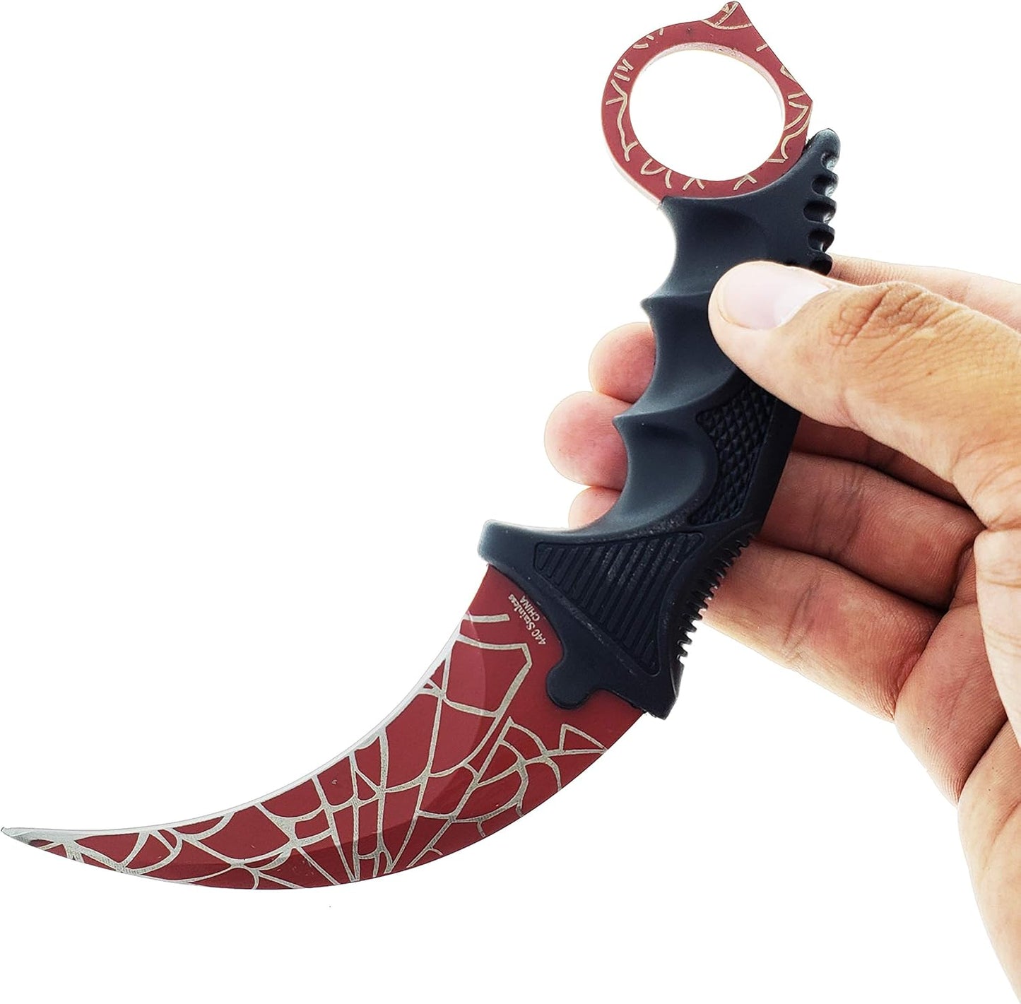 Falcon 7.5" CSGO Tactical Fixed Blade With ABS Sheath and Cord. For Collection, Gift, and Outdoors Camping Cut Ropes, Branches (Red Spider Web)