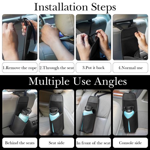 Linkidea Car Seat Side Water Bottle Organizer Compatible with Yeti Rambler Bottle 26oz/36oz, Hydro Flask 32oz/40oz, Vehicle Seat Side Storage Hanging Bag for Large Waterbottle Holder