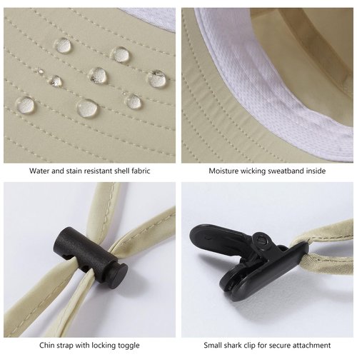 UVSAI UPF 50+ Foldable Sun Hats Wide Brim with Large Neck Flap for Men Women UV Protection Gardening Fishing Beach Hat Beige