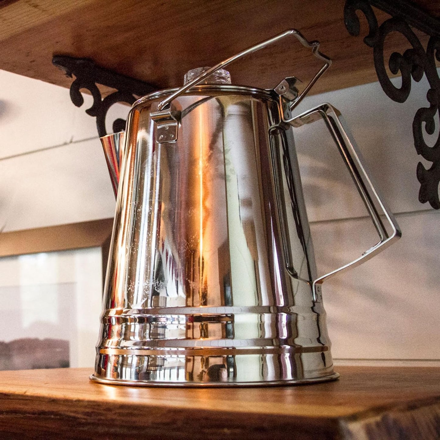 GSI Outdoors Percolator Coffee Pot I Glacier Stainless Steel Ultra-Rugged for Brewing Coffee Over Stove and Fire | Ideal for Group Camping, 14 Cup