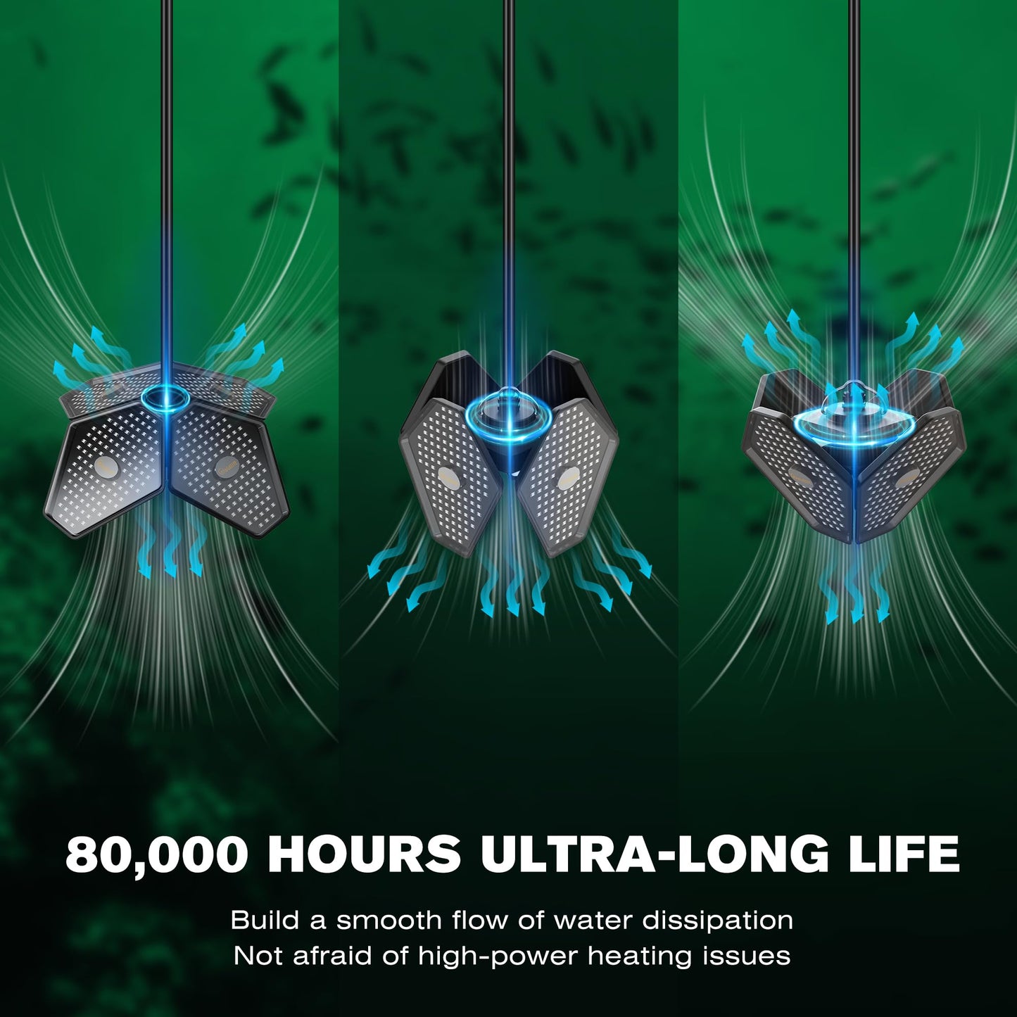 Goldlife 12V Underwater Fishing Light with 50ft Cable, 400W 40000LM Foldable Brightness Green LED Submersible Light Attractants for Docks/Boats/Kayaks, IP69K Rated for Fresh & Salt Water