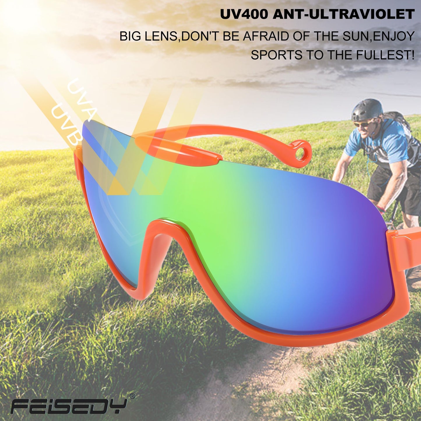 FEISEDY Sunglasses Men Women Oversized Fashion Sports Baseball Fishing Skiing Running Golf Adults Teens Half Frame B0012