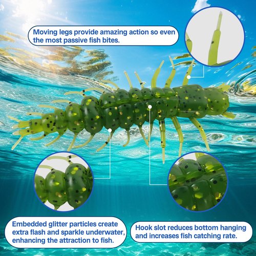 Eupheng 2inch Hellgrammite Fishing Lures, Dual-Color Body & Glitter, Super Realistic Soft Plastic Fishing Lures for Ned Jig Drop Shot Rig, Qty 75PCS