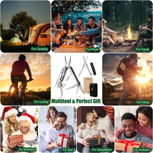 AWY68ZMGO 24-in-1 Multitool, Multitool Plier with Scissor, Saw, Screwdriver, Fire Starter, Whistle, Security Lock, etc. for Camping, Hiking, Simple Repair, Gift