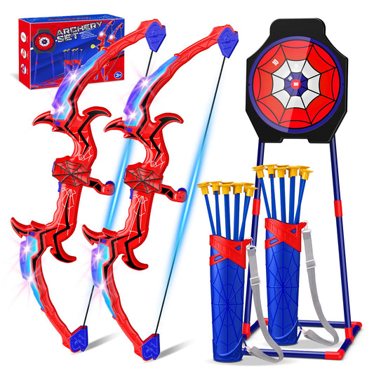 Aetyni Spider Bow and Arrow for Kids, 2 Pack Archery Target Outdoor Toys Age 5-7 8-13 Boys Toys Light Up Shooting Games for 4 5 6 7 8-12 Year old Boy Birthday Gifts Bow Arrow Indoor Cool Stuff for Kid