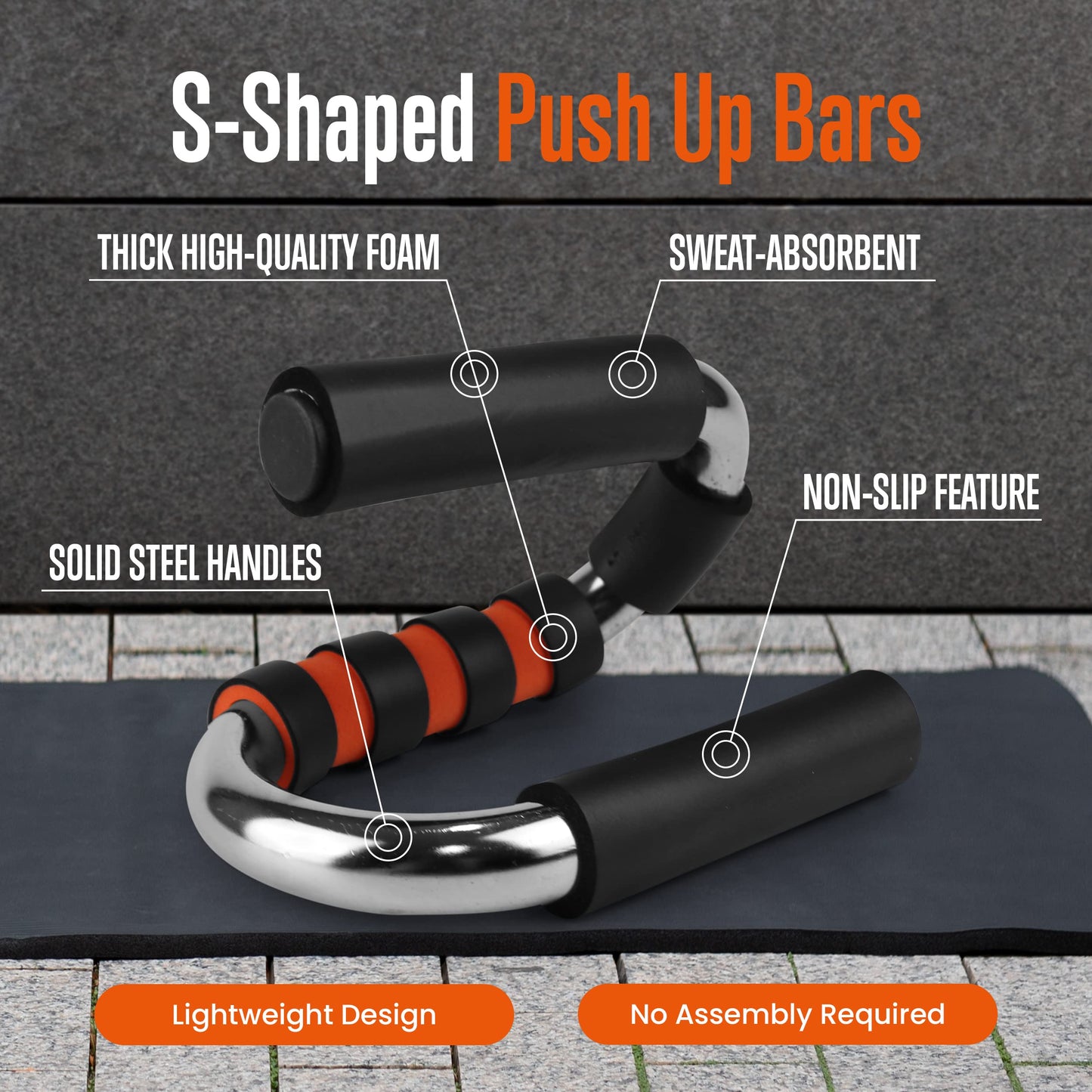SQUATZ Steel S Shape Push-Up Stands Bars with Foam Grip Handle Portable Strength Anti Slip Push-Ups Brackets Handle for Floor Press-Up Bars Training Equipment for Chest, Arm, Hip Exercise, Set of 2
