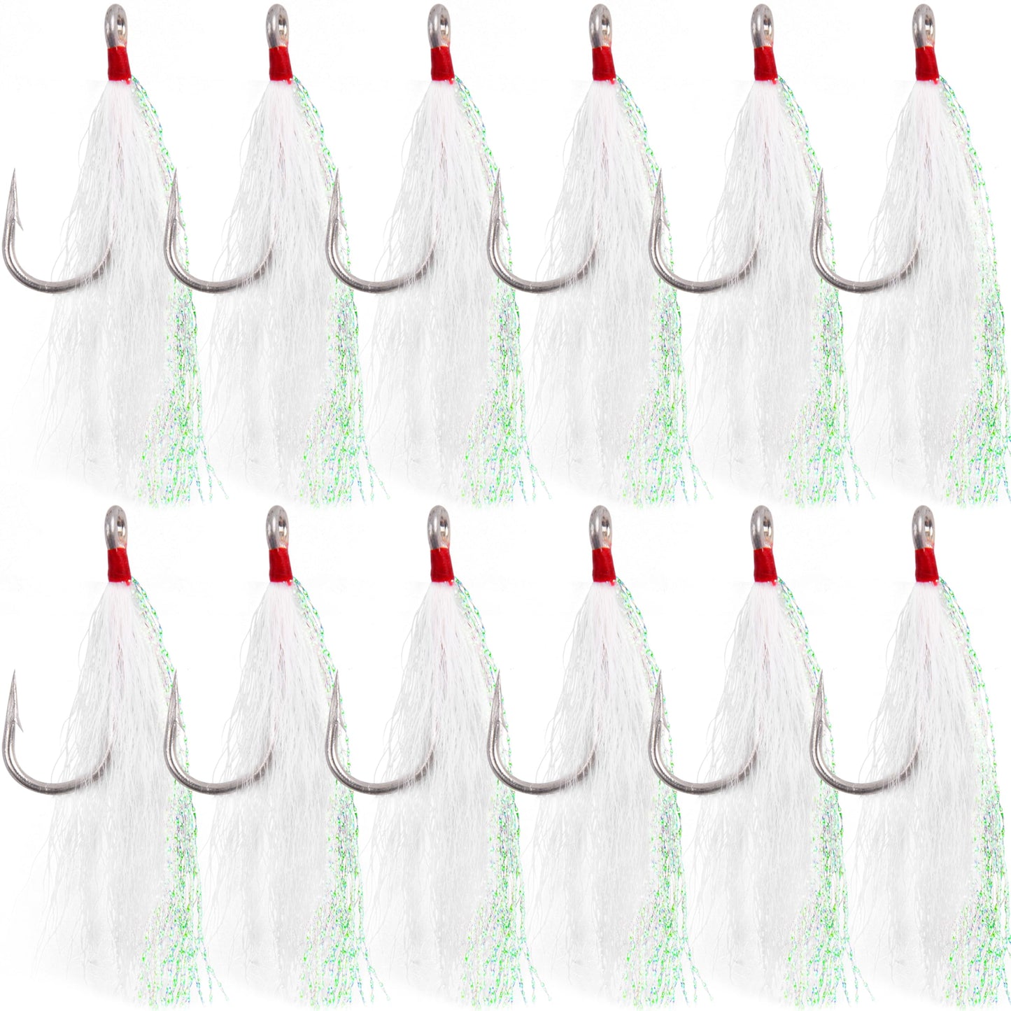 AGOOL Bucktail Teasers Fishing Hooks Saltwater Flounder Rig Stainless Steel Fishing Hooks Bucktail Mylar Teasers Inserted for Catfish Cod Flounder Hi/Lo Rig