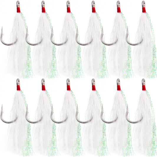 AGOOL Bucktail Teasers Fishing Hooks Saltwater Flounder Rig Stainless Steel Fishing Hooks Bucktail Mylar Teasers Inserted for Catfish Cod Flounder Hi/Lo Rig