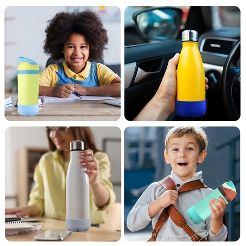 VIKIZUES Silicone Boot Compatible with Owala Kids Water Bottle 14/16 oz & S'well 17oz Water Bottle and More 12/17 oz Stainless Steel Water Bottles, Anti-Slip Bottom Protector Sleeve (Black)