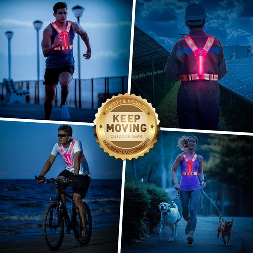 Topward LED Reflective Vest Safety Gear 2 Pack, Light Up Vest for Night Walking Cycling, High Visibility Running Vest with Reflective Strips