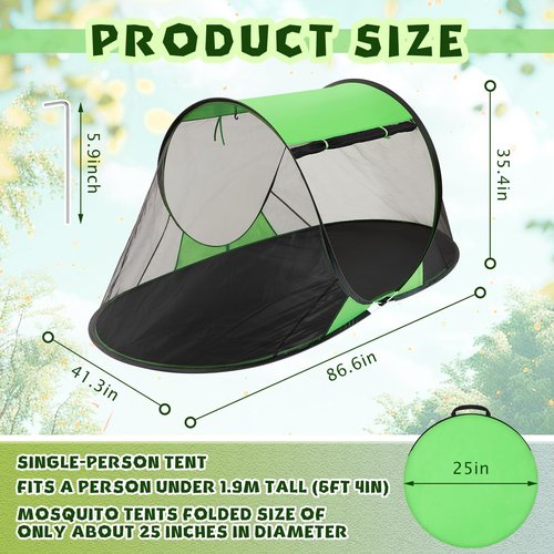 Wowangce Pop up Mosquito Net Tents for Camping Instant Netting Screen Foldable Pop Tent with Ground Pin Waterproof Freestanding Insect Summer Bed Protection(86.61 x 41.34 x 35.43 inches,Green,2 Pcs)