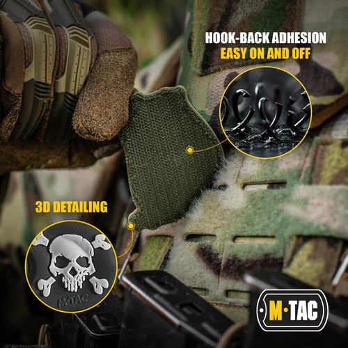 M-Tac Morale Patch Jolly Roger Pirate Flag - PVC Patches for Vest, Backpacks, Hats - Tactical Military Patch with Hook Fastener Backing (Olive/Black)