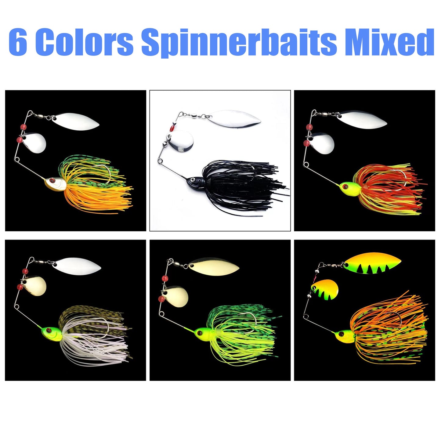 Spinnerbait Bass Fishing Lures Kit Spinner Baits Bass Fishing Lure Hard Metal Lure Topwater Buzzbait Swimbait for Pike Bass Trout Salmon Freshwater Saltwater Fishing(6PCS)
