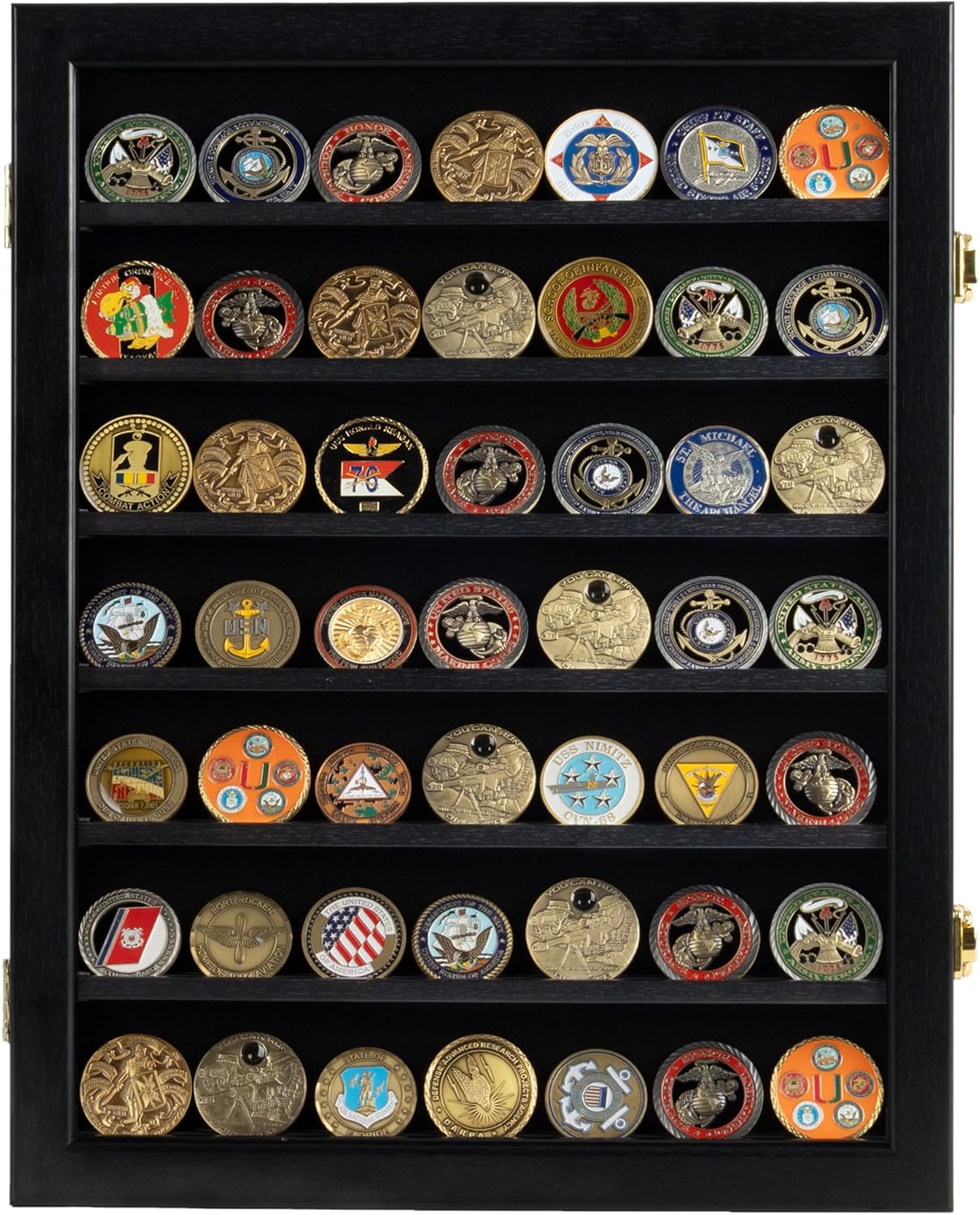 Military Challenge Coin Display Case - Wall Mount Cabinet for Coins & Poker Chips, 17.5x14 Black Frame