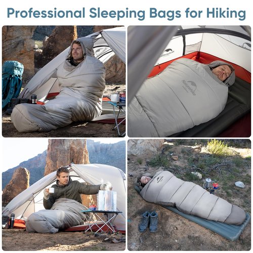 Naturehike Sleeping Bag, 33-43℉(1-6℃), Cold-Weather Mummy-Style, Waterproof, Camping Essentials Sleeping Accessories, No-Snag Zipper with Adjustable Hood for Warmth and Ventilation (P300)