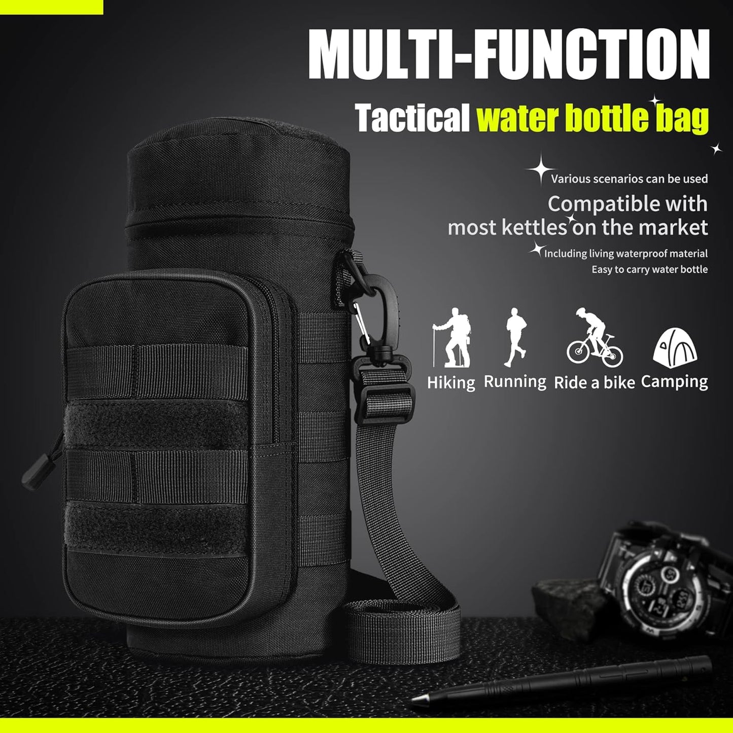 IronSeals Tactical Molle Water Bottle Holder Pouch Hydration Carrier Bag with Detachable Shoulder Strap
