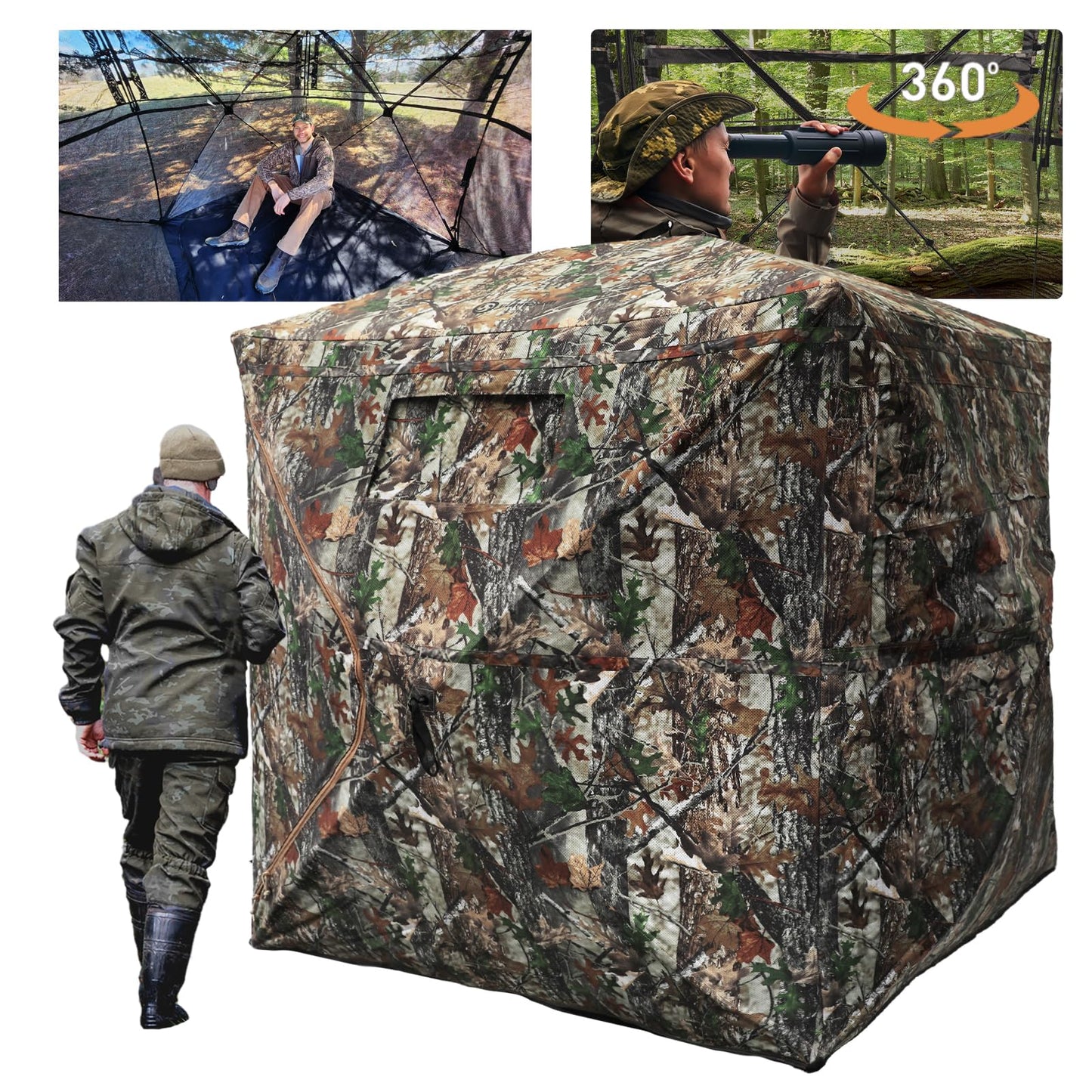 FUNHORUN Hunting Blind with Floor Mat, 360 Degree See Through Ground Blind with Carrying Bag, 3/4 Person Pop Up Camouflage Tent Portable Concealed Shelter