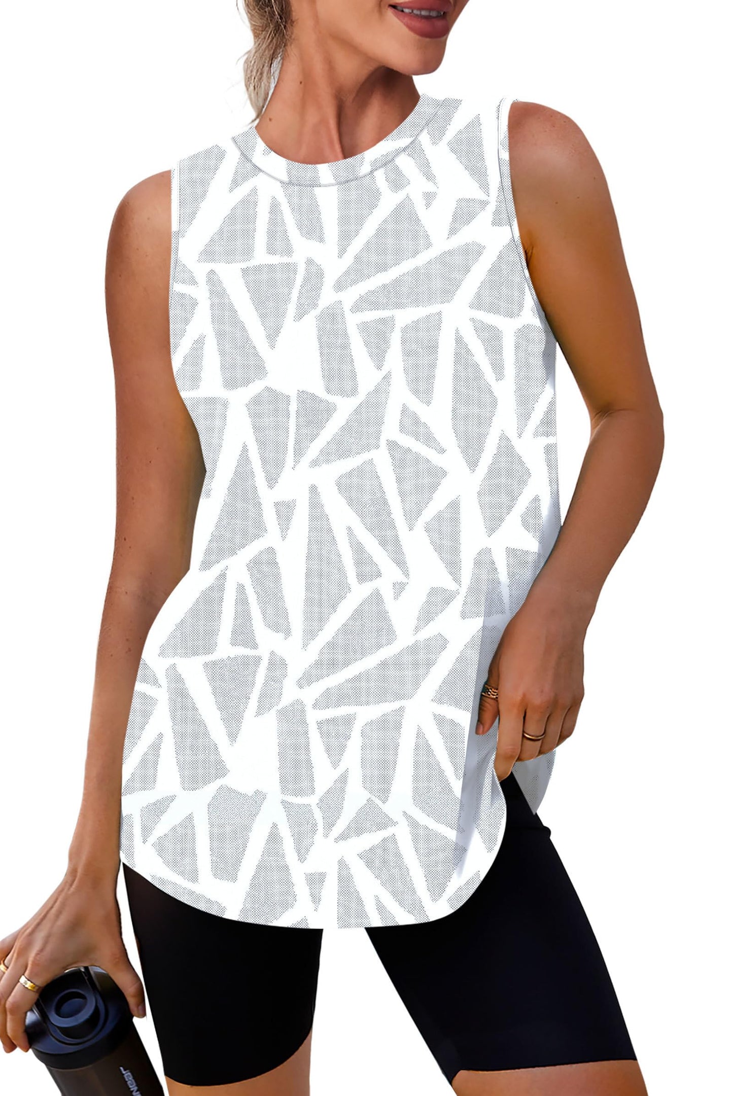 Workout Tank Tops for Women Sleeveless Running Athletic Loose Fit Yoga Tops Active Shirts Sports Gym Exercise White Print XXL