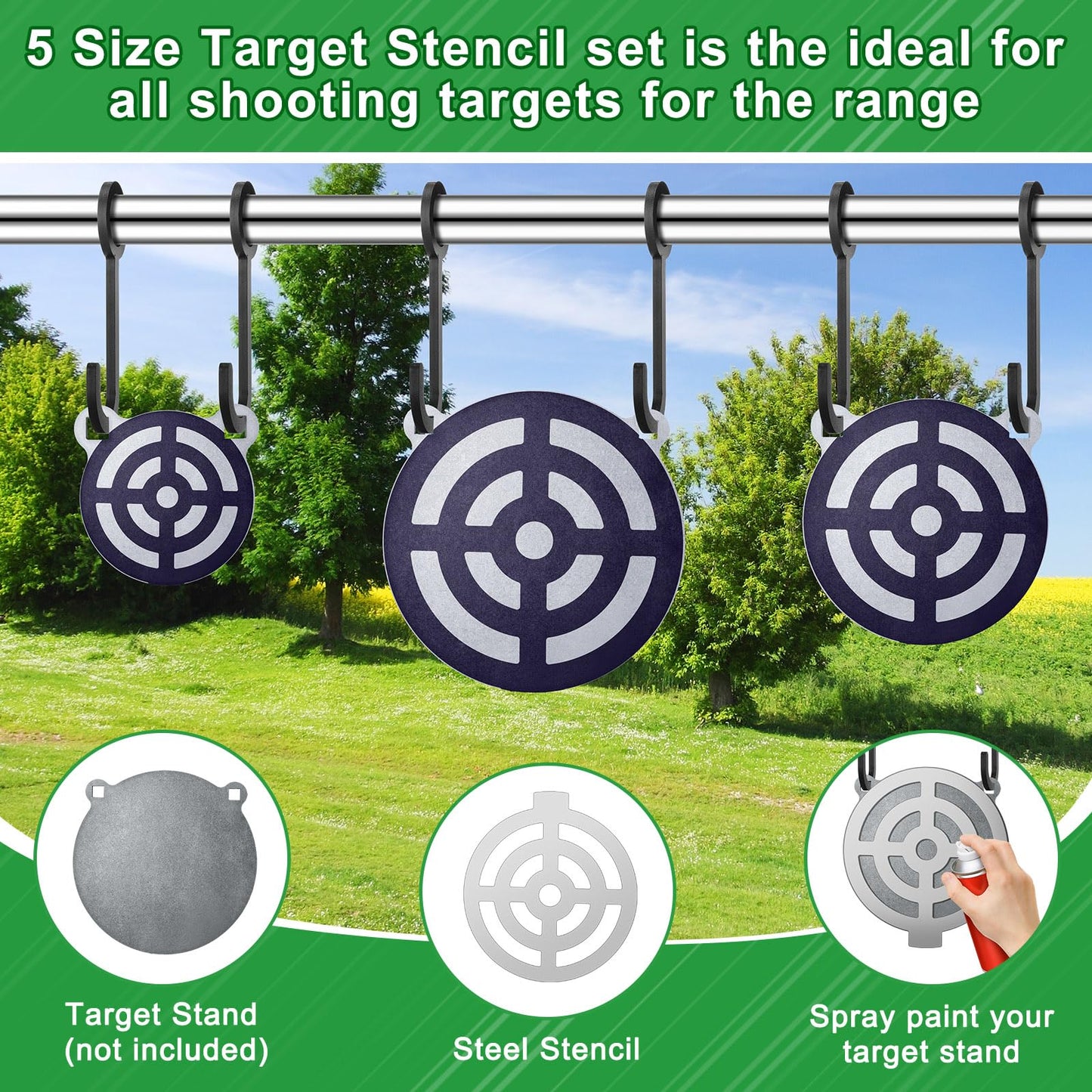 Jenaai 5 Pcs Steel Target Painting Stencils 3, 4, 6, 8, 10 Inches AR500 Steel Shooting Target Stand Kit for Shooting Targets Gong Target Painting