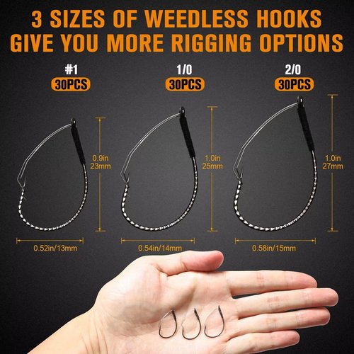 Dovesun 30PCS Weedless Wacky Rig Hooks Worm Fishing Hooks for Bass Fishing Size 2/0 for Ne-ko, No Sinker Rig Wide Gap with Soft Worm Baits