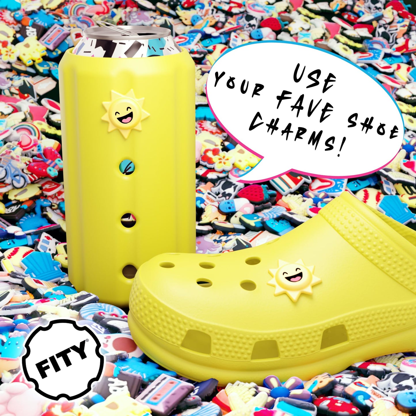 FITY Flex Premium 2-in-1 Can Cooler for 12oz & 16oz Cans – Soft, Lightweight EVA Sleeve – Shoe Charm Compatible, Grippy Feel + Freezable Insert (Sunburst)