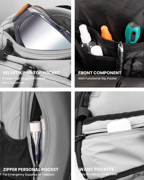OutdoorMaster Ski Backpack, 35L Sport Backpack for Snowboard, Ski, Hiking, Cycling - Made from Recycled Materials - Grey