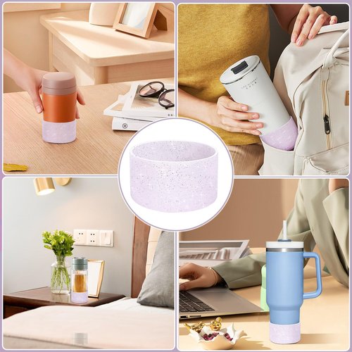 Chihutown 3pcs Bling Cup Boot, White Silicone Water Bottle Boot, Reduces Noise Water Bottle Bottom Protector (Purple)