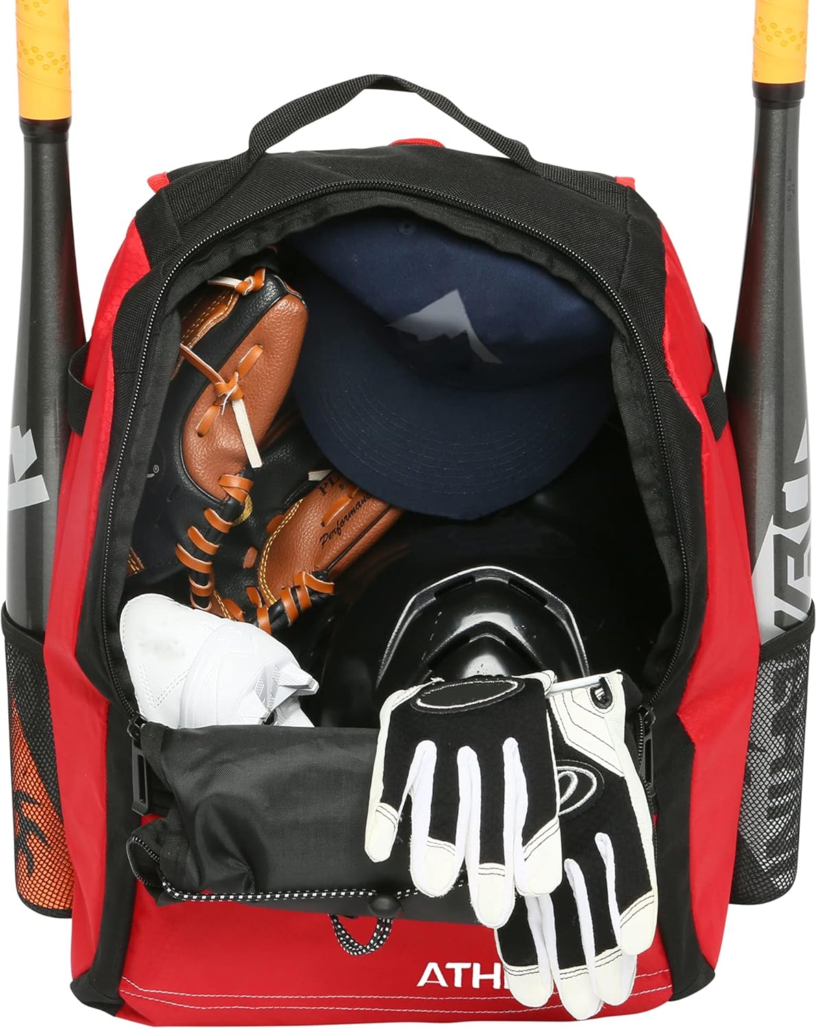 Athletico Youth Baseball Bat Bag - Backpack for Baseball, T-Ball & Softball Equipment & Gear | Holds Bat, Helmet, & Glove | Fence Hook (Red)