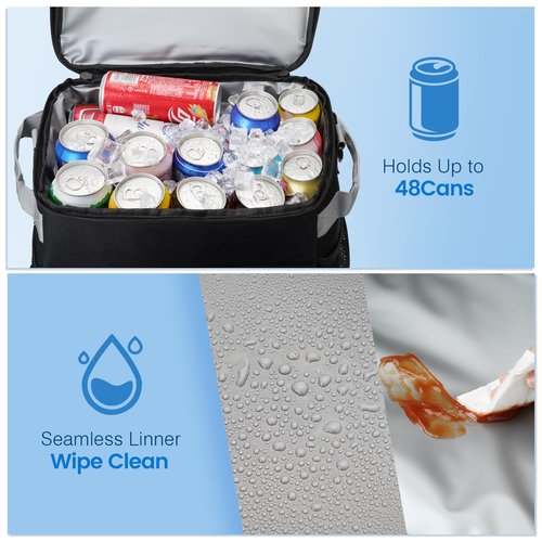 Rolling Cooler with Wheels, Heavy Duty Leakproof Soft-Sided Ice Chest, 12Hrs Ice Retention & Enhanced Stability Wheeled Coolbag, Insulated Travel Cooler for Camping,Grocery,Beach,Outdoor (Black/Gray)