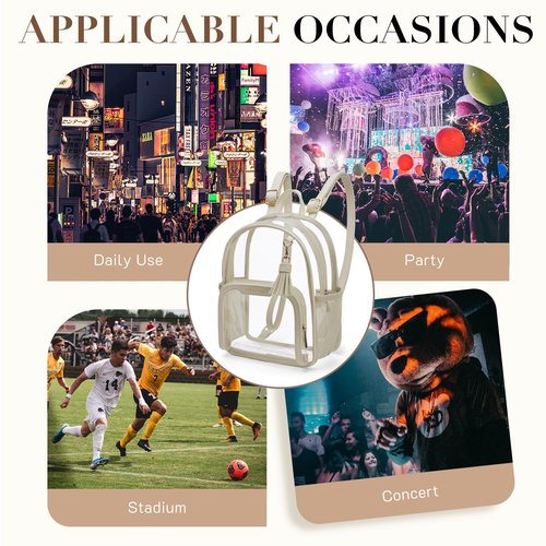 Missnine Small Clear Backpack Stadium Approved, Thick PVC Mini Clear Bag with Leather Trim for Sports Event, Concert, Festival, Khaki