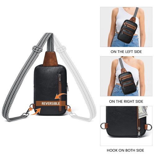Shrrie Sling Bag For Women Men 5 Pockets Crossbody Bags Faux Leather Cross body Fanny Pack Sling Backpack Daypack for Daily Use Travel