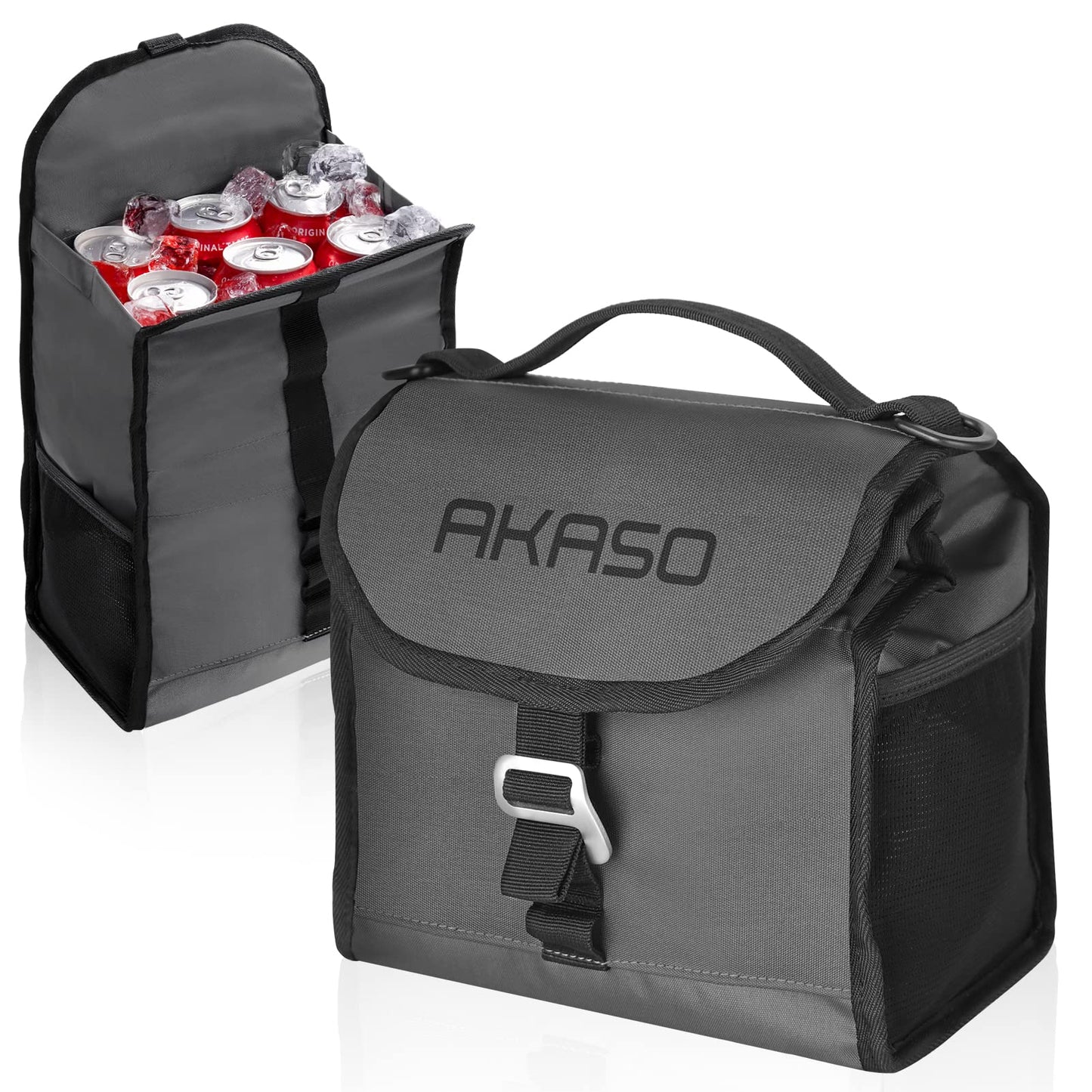 AKASO 12 Can Small Lunch Bag for Men Collapsible Leakproof Small Cooler Bag with Adjustable Shoulder Strap for Office,Work,Picnic,Camping(Dark Gray)