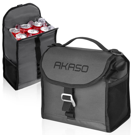 AKASO 12 Can Small Lunch Bag for Men Collapsible Leakproof Small Cooler Bag with Adjustable Shoulder Strap for Office,Work,Picnic,Camping(Dark Gray)