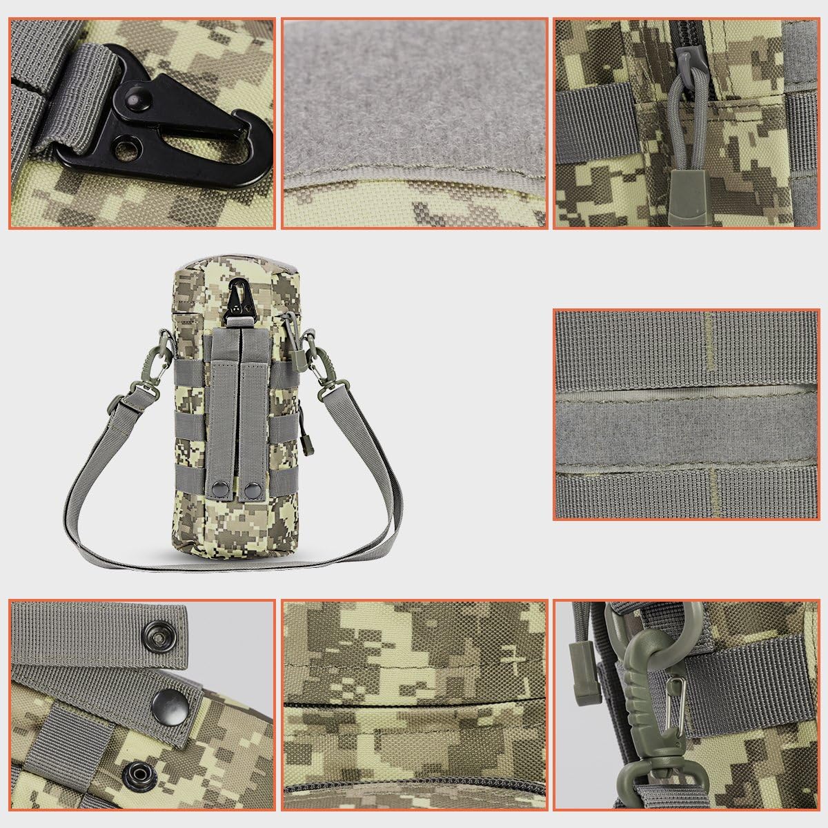 IronSeals Tactical Molle Water Bottle Holder Pouch Hydration Carrier Bag with Detachable Shoulder Strap