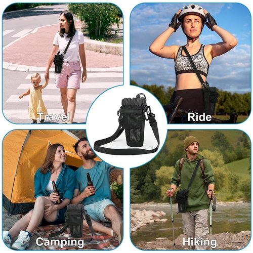 Cosmos Water Tumbler Carrier Bag Water Bottle Sling Bag Pouch Holder for Travel Hiking Walking Gym - Fits 20-30 Oz Insulated Round Water Tumbler - with Ventilated Mesh Pocket & Adjustable Sling Strap