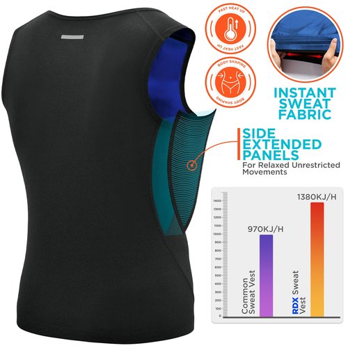 RDX Men Sauna Vest, Sweat Workout Shirt, Waist Trainer, Corset, Compression Body Shaper Zipper and Seamless