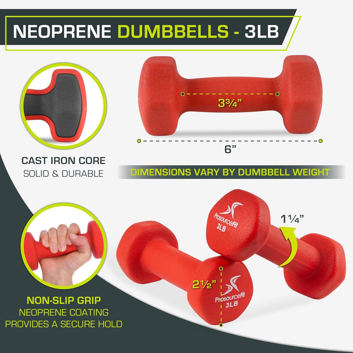ProsourceFit Neoprene Dumbbell Coated for Non-Slip Grip, 10 lb