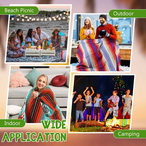 Macarrie 12 Pcs Mexican Beach Blankets Bulk Large Thick Serape Blanket Colorful Striped Yoga Throw for Outdoor Beach Park Picnic Car Couch Home(Bright Colors)