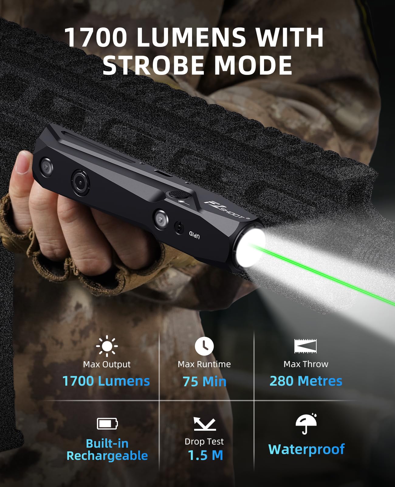 EZshoot 1700 Lumens Tactical Laser Light Combo for Rifle with Magnetic Rechargeable, AR Laser Light Combo Compatible with Picatinny Rail and M-Rail, Rifle Flashlight for Home Defense, Hunting