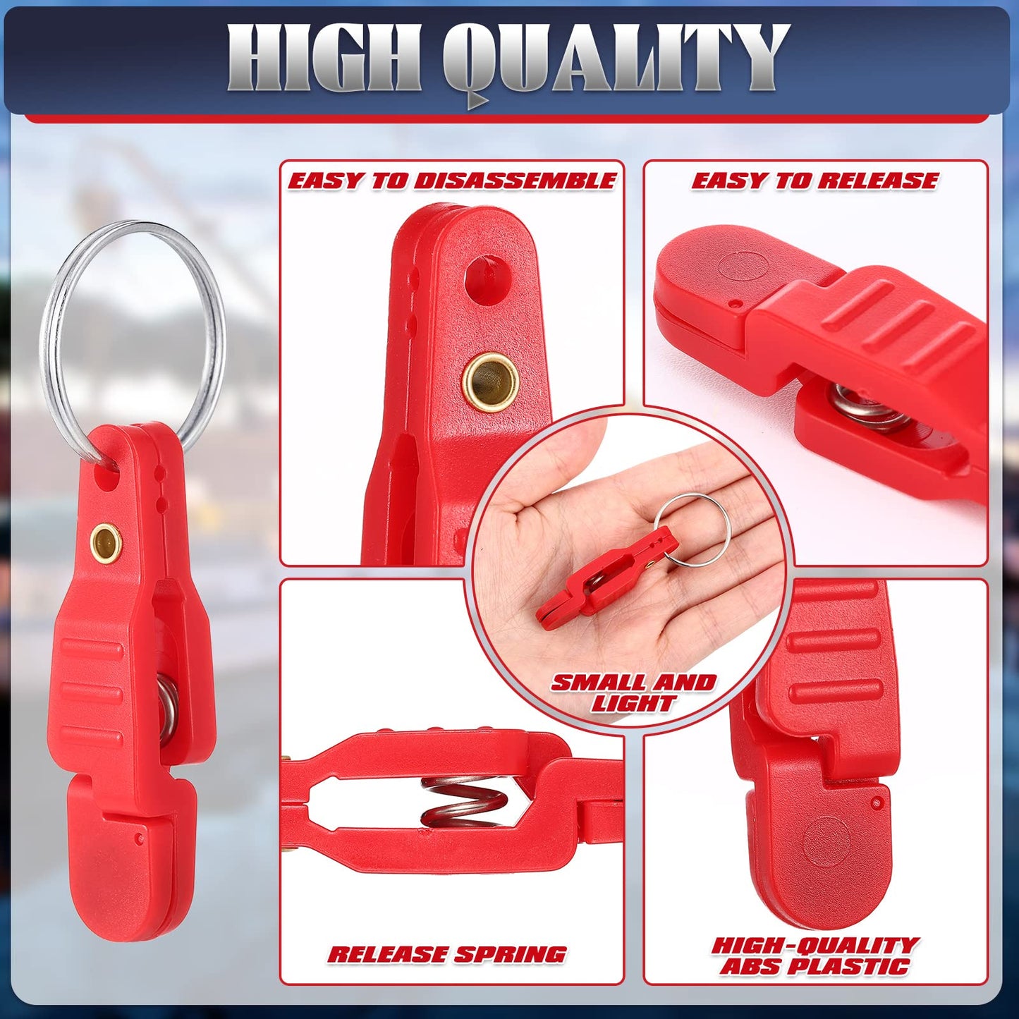 Honoson 20 Pieces Heavy Tension Snap Release Clips Padded Trolling Clips with Key Ring for Weight Planer Board Offshore Kites Downrigger Fishing(Red,Classic)