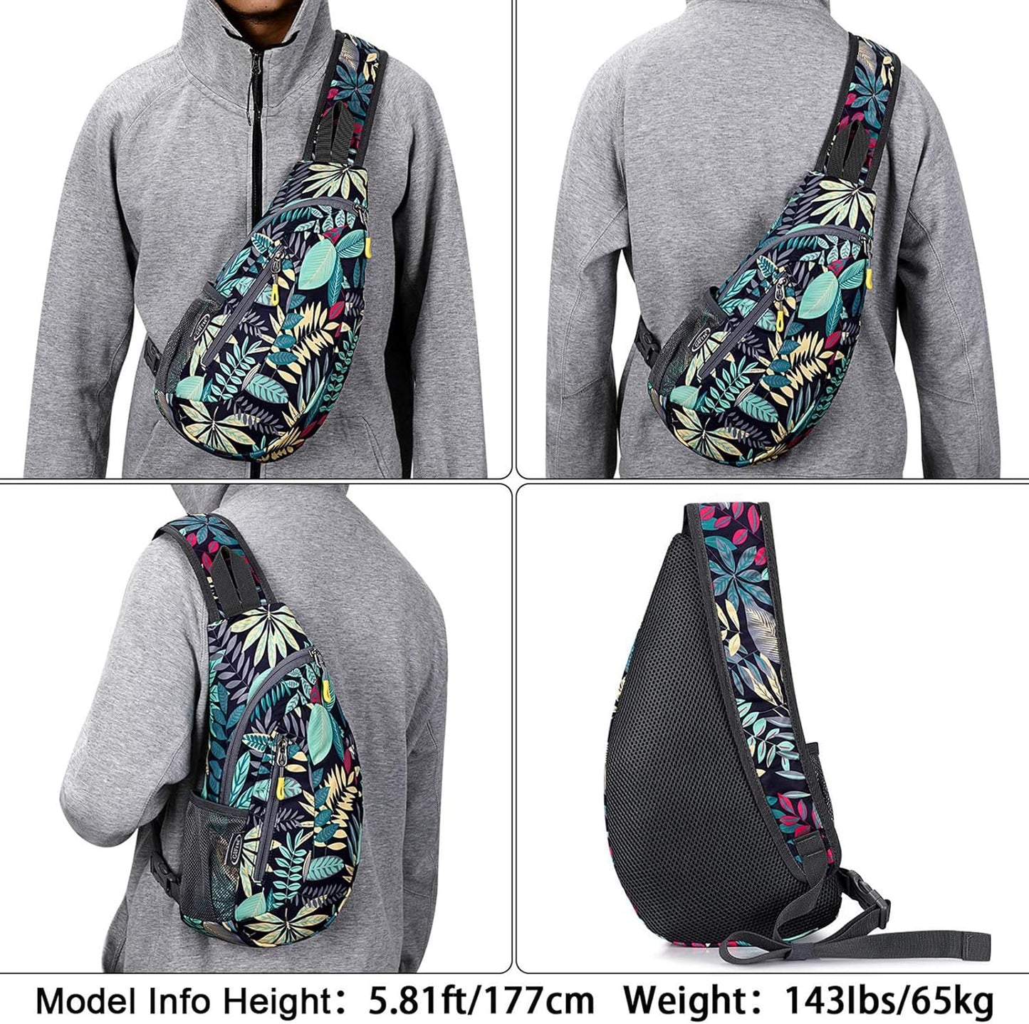 G4Free Sling Bag for Men Women, Small Crossbody Backpack Lightweight Chest Shoulder Bags for Travel, Outdoor and Sports (Black)