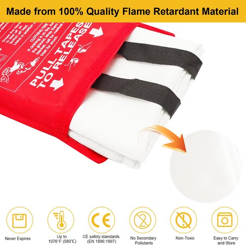 ONLEMY Fire Blanket - 2 Pack - 40" x 40" Emergency Fire Blanket for Home and Kitchen, Camping, Grill, Kitchen, Home, Car, School, Warehouse