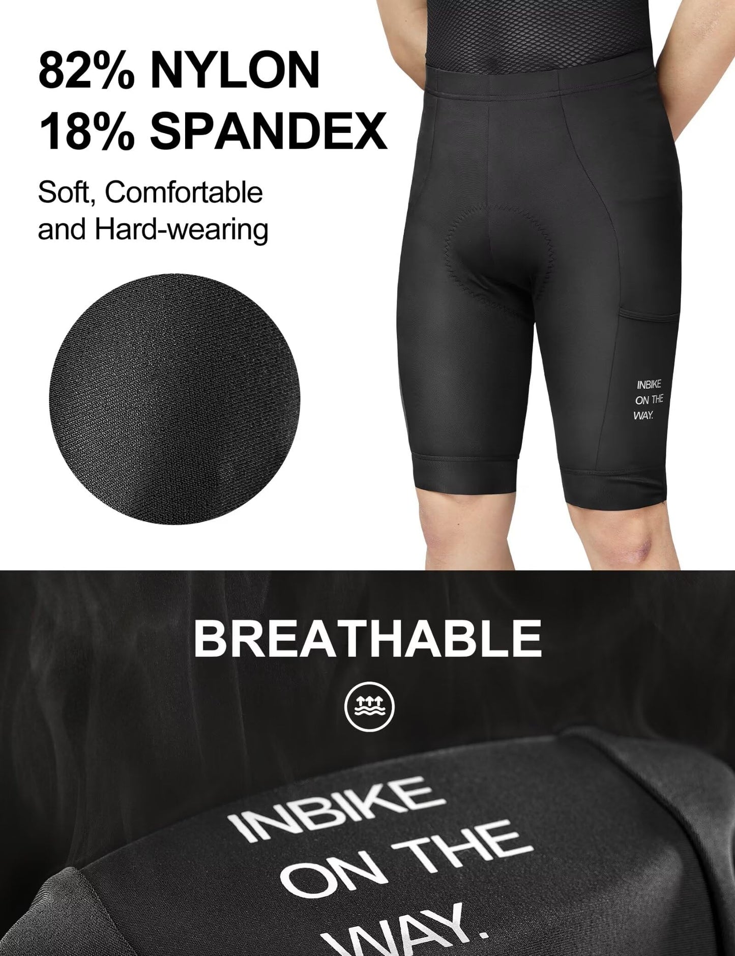 INBIKE Bike Shorts for Men, 3D Pad Shock-Absorbing Cycling Shorts, Lightweight Breathable Biking Bicycle Shorts with Pockets Quick Dry Black Medium